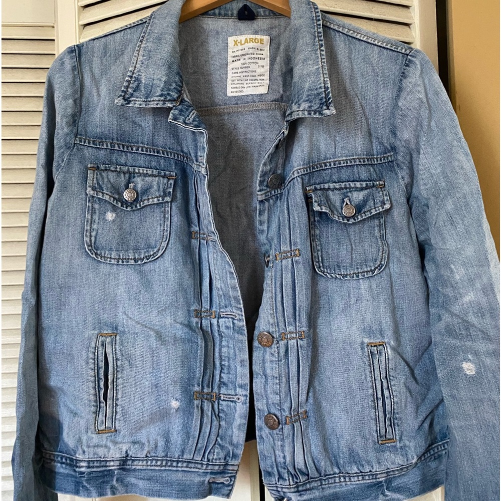 Vintage Jcrew distressed denim jean jacket XL women’s super soft